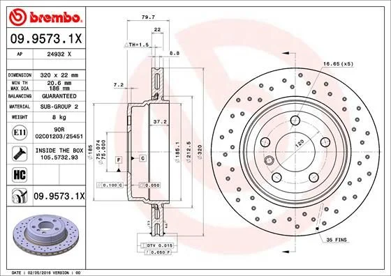 Brzdový kotúč BREMBO 09.9573.1X