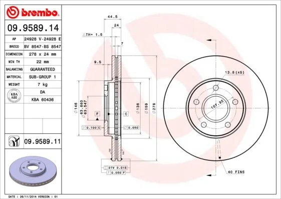 Brake Disc BREMBO 09.9589.11