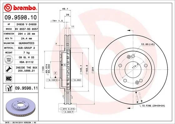 Brzdový kotúč BREMBO 09.9598.11