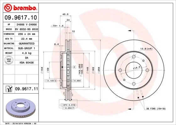 Brzdový kotúč BREMBO 09.9617.11