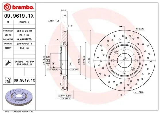 Brzdový kotúč BREMBO 09.9619.1X