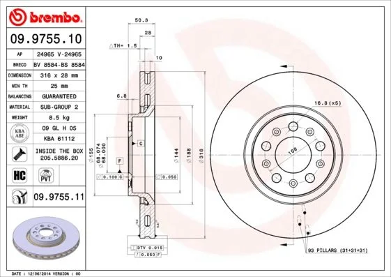 Brzdový kotúč BREMBO 09.9755.11