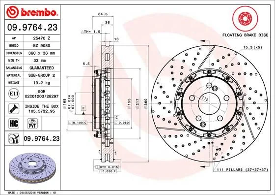 Brzdový kotúč BREMBO 09.9764.23
