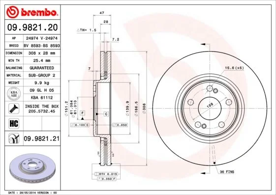 Brake Disc BREMBO 09.9821.21