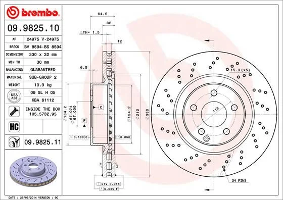 Brzdový kotúč BREMBO 09.9825.11