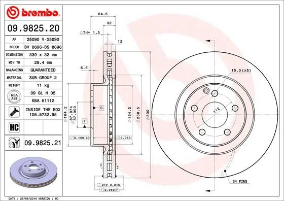 Brzdový kotúč BREMBO 09.9825.21
