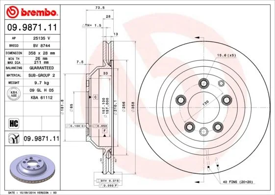 Brzdový kotúč BREMBO 09.9871.11