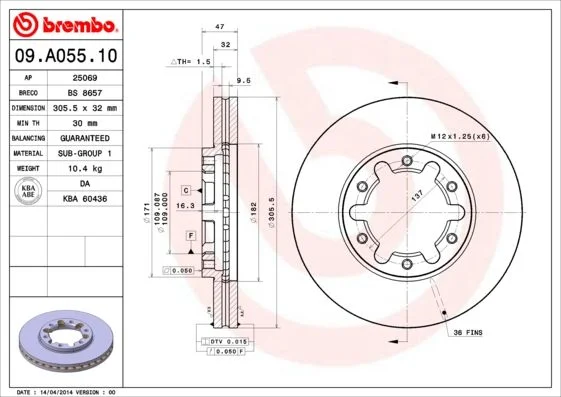 Brzdový kotúč BREMBO 09.A055.10