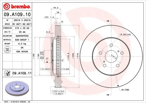 Brzdový kotúč BREMBO 09.A109.11