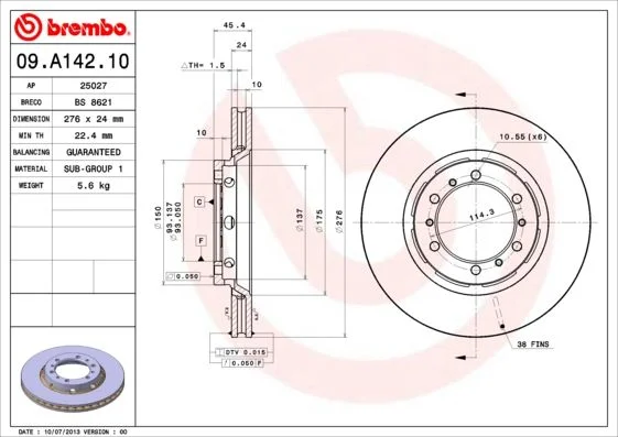 Brzdový kotúč BREMBO 09.A142.10