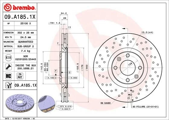 Brake Disc BREMBO 09.A185.1X