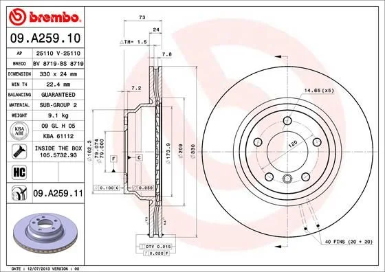 Brzdový kotúč BREMBO 09.A259.11
