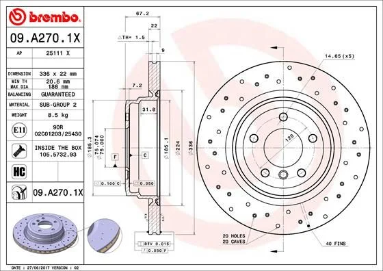 Brzdový kotúč BREMBO 09.A270.1X
