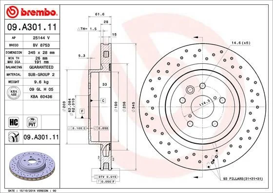 Brzdový kotúč BREMBO 09.A301.11