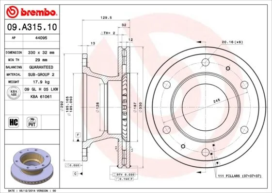 Brzdový kotúč BREMBO 09.A315.10