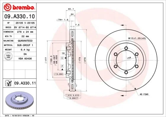 Brzdový kotúč BREMBO 09.A330.11