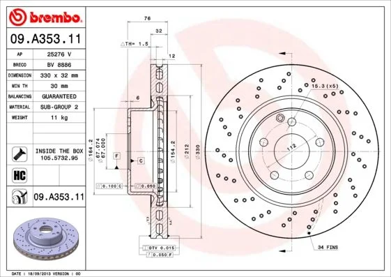 Brzdový kotúč BREMBO 09.A353.11
