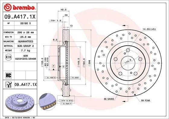 Brzdový kotúč BREMBO 09.A417.1X