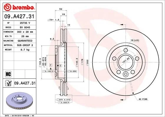 Brzdový kotúč BREMBO 09.A427.31