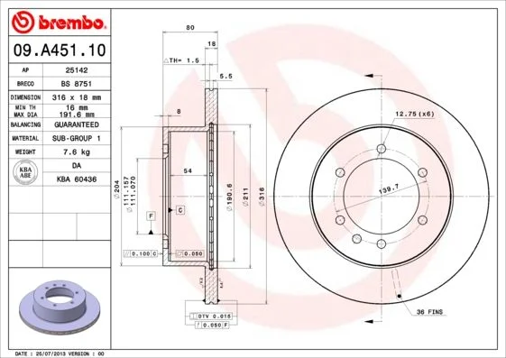 Brzdový kotúč BREMBO 09.A451.10