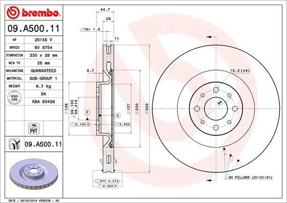Brzdový kotúč BREMBO 09.A500.11