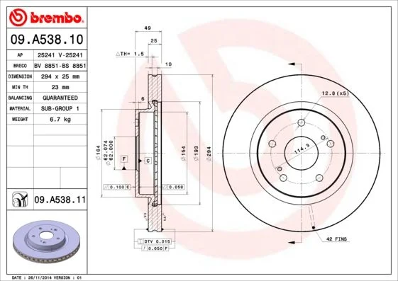 Brzdový kotúč BREMBO 09.A538.11