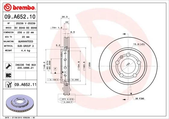 Brzdový kotúč BREMBO 09.A652.11