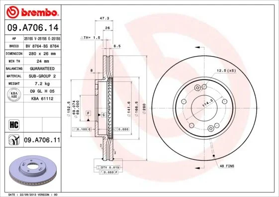 Brzdový kotúč BREMBO 09.A706.11