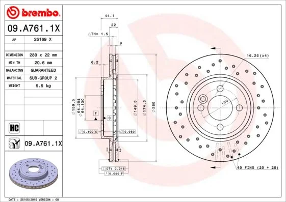 Brake Disc BREMBO 09.A761.1X