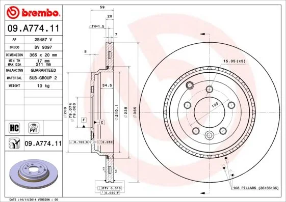 Brzdový kotúč BREMBO 09.A774.11