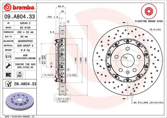Brzdový kotúč BREMBO 09.A804.33