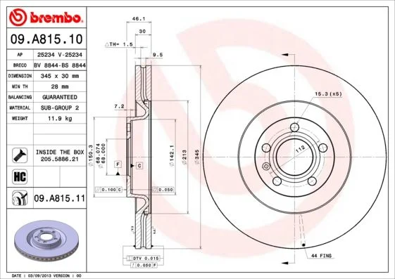 Brzdový kotúč BREMBO 09.A815.11