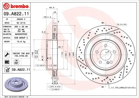 Brzdový kotúč BREMBO 09.A822.11