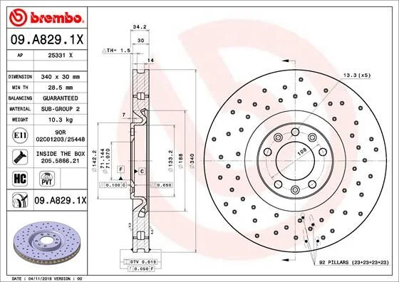 Brzdový kotúč BREMBO 09.A829.1X