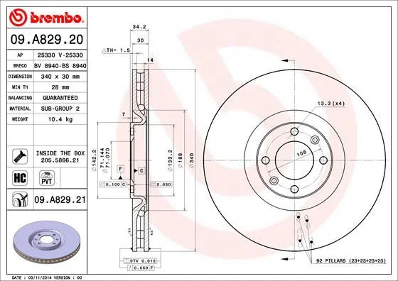 Brzdový kotúč BREMBO 09.A829.21
