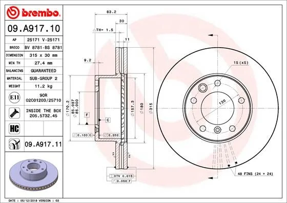 Brzdový kotúč BREMBO 09.A917.11