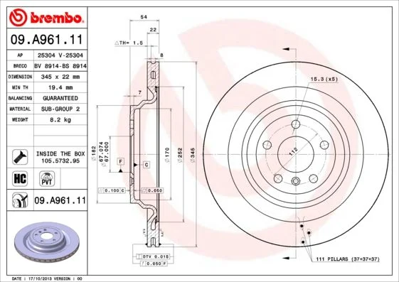 Brake Disc BREMBO 09.A961.11