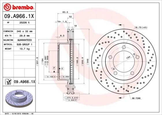 Brzdový kotúč BREMBO 09.A966.1X