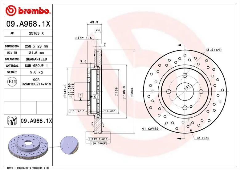 Brzdový kotúč BREMBO 09.A968.1X