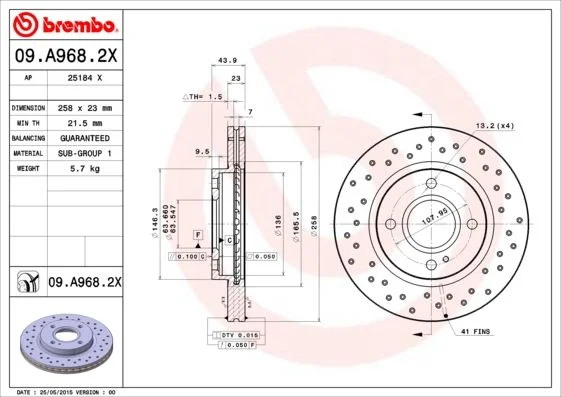 Brzdový kotúč BREMBO 09.A968.2X
