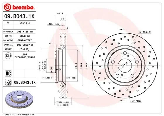 Brzdový kotúč BREMBO 09.B043.1X