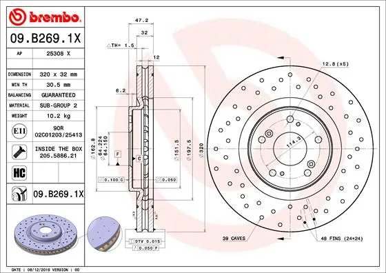 Brzdový kotúč BREMBO 09.B269.1X