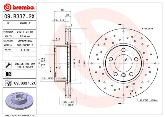 Brzdový kotúč BREMBO 09.B337.2X