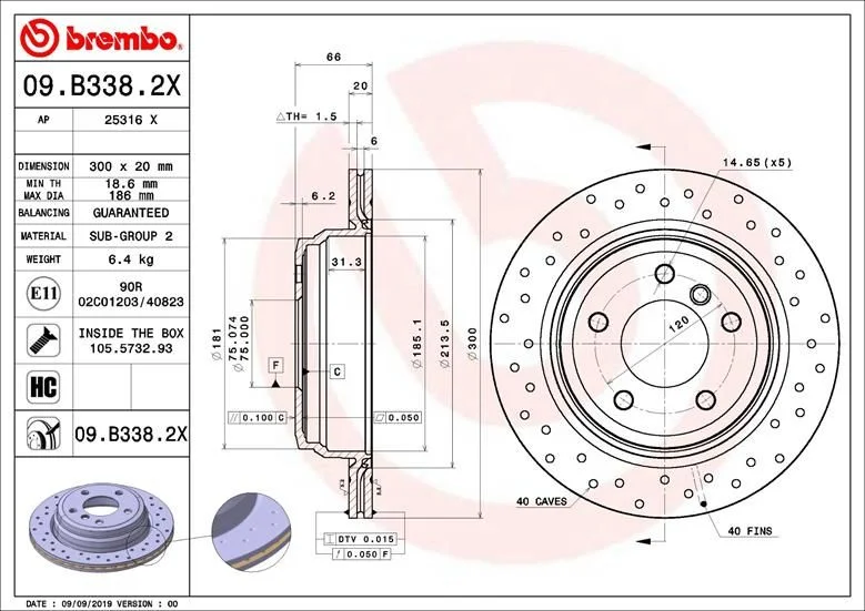 Brzdový kotúč BREMBO 09.B338.2X