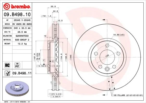 Brzdový kotúč BREMBO 09.B498.11