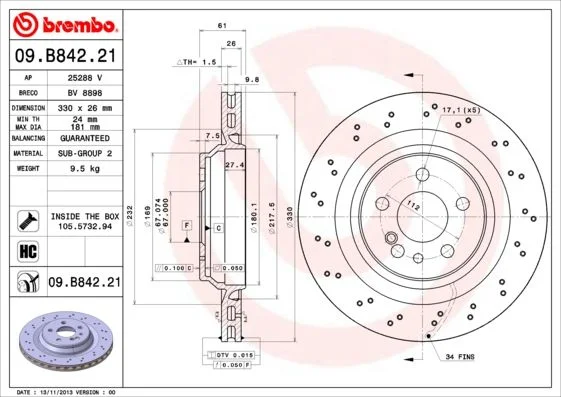 Brake Disc BREMBO 09.B842.21