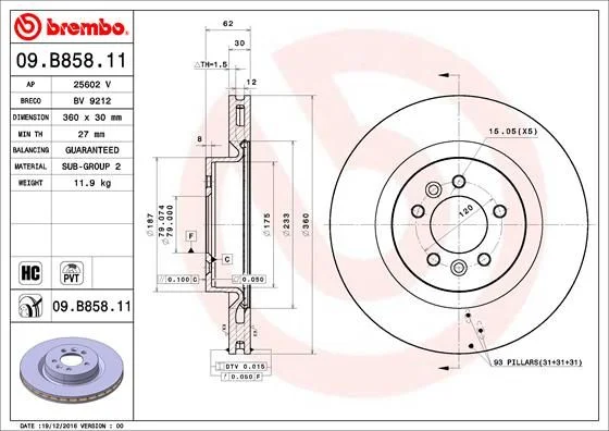 Brzdový kotúč BREMBO 09.B858.11