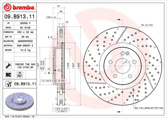 Brzdový kotúč BREMBO 09.B913.11