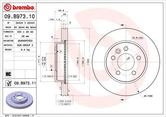 Brzdový kotúč BREMBO 09.B973.11