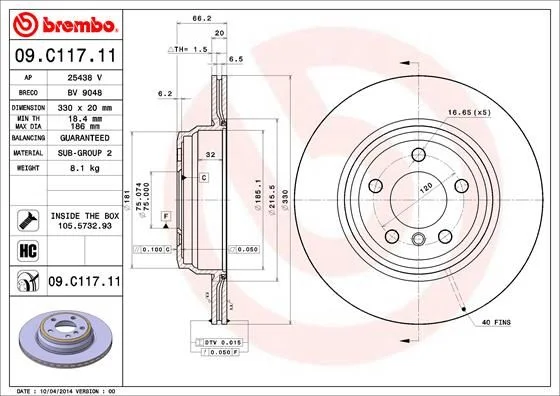 Brake Disc BREMBO 09.C117.11